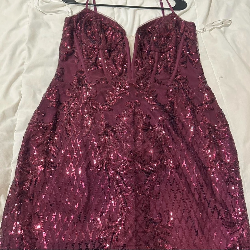 David's Bridal Red Sequin Bodycon Dress